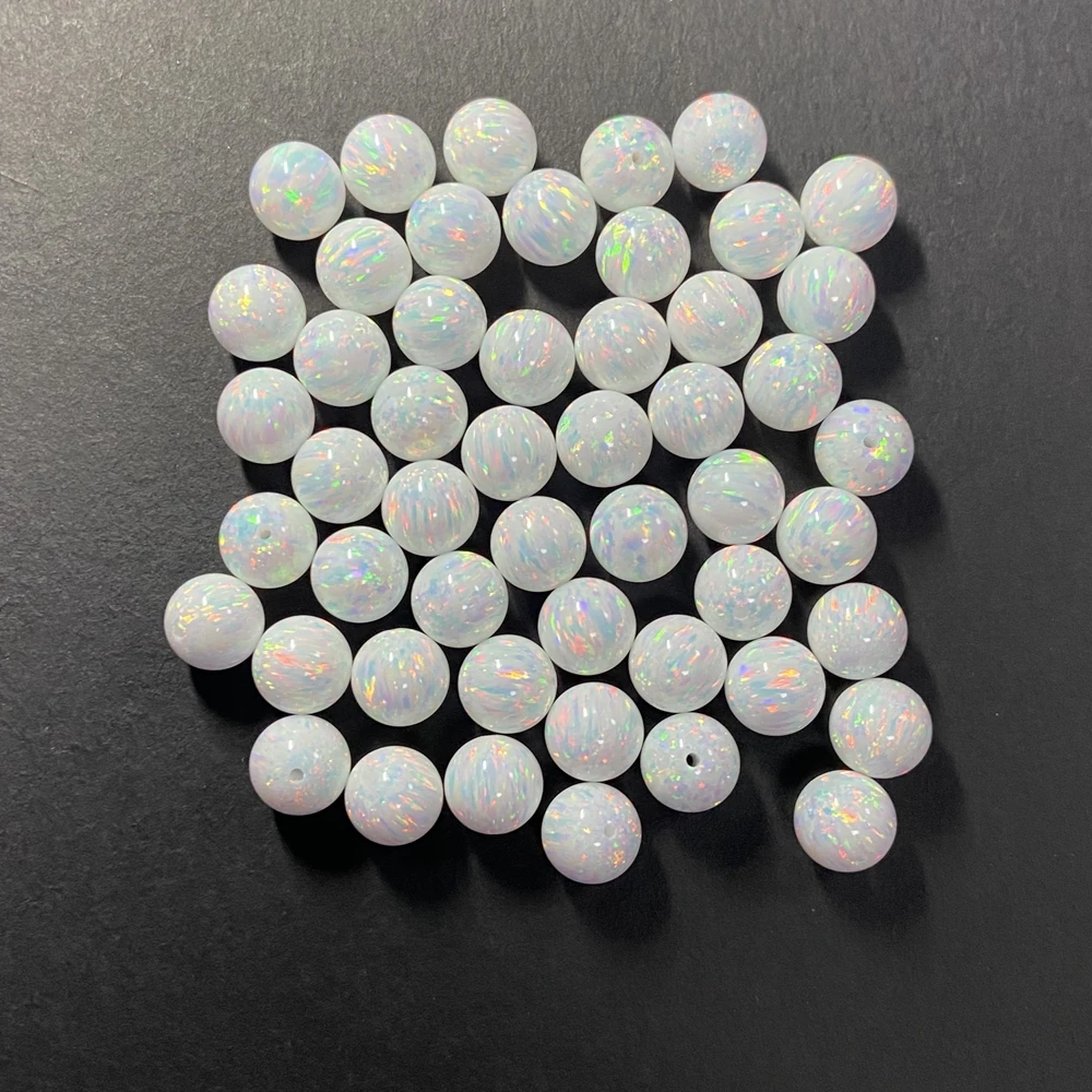 Lab Creat Opal 10mm Color OP17 White Fire Synthetic Round Beads With 1.1mm Hole for Bracelet Making