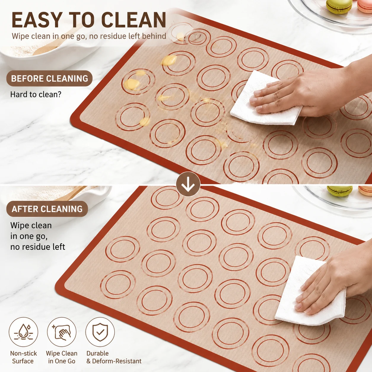 Set of Silicone Baking Mats - Thin, Non-Stick, Reusable, Heat-Resistant, Food-Grade for Oven Cooking and Pastry