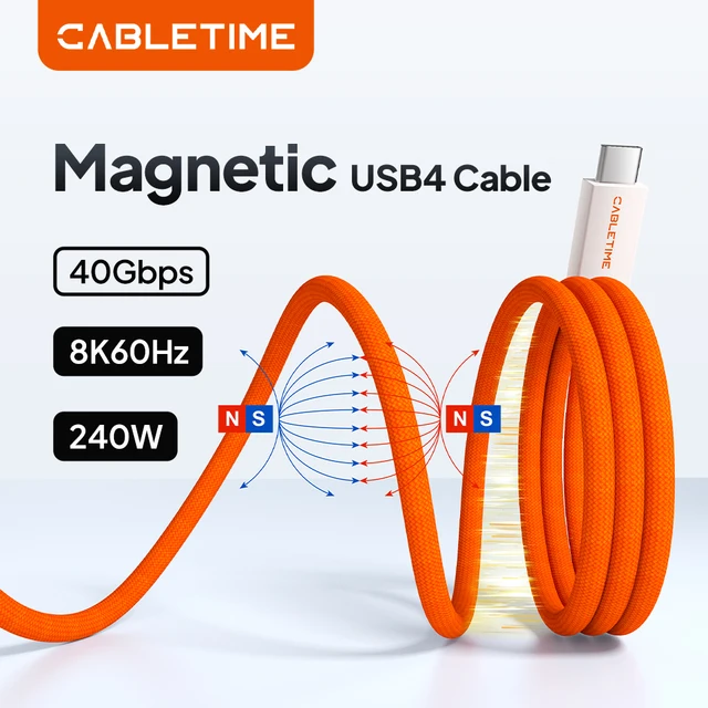  CABLETIME USB 40Gbps 8K 240W Magnetic Cable USB C