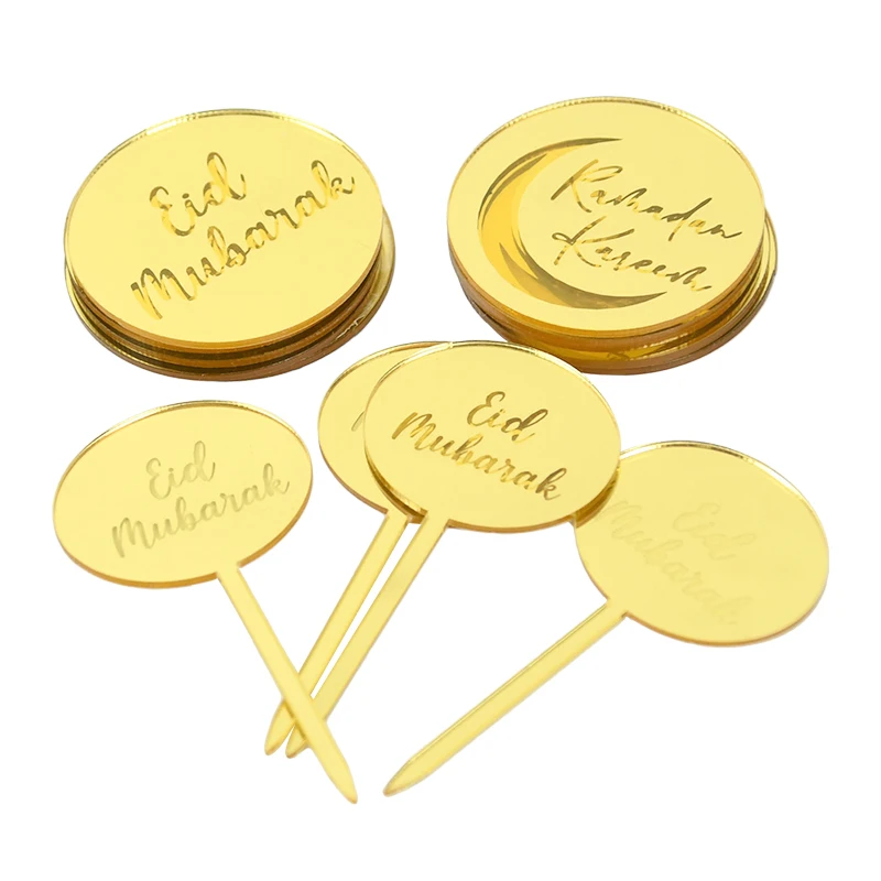 Rsstarxi 24 Stück Eid Mubarak Cupcake Topper – Gold-glitzernd, Mond & Sterne, Für Ramadan & Eid-Partys