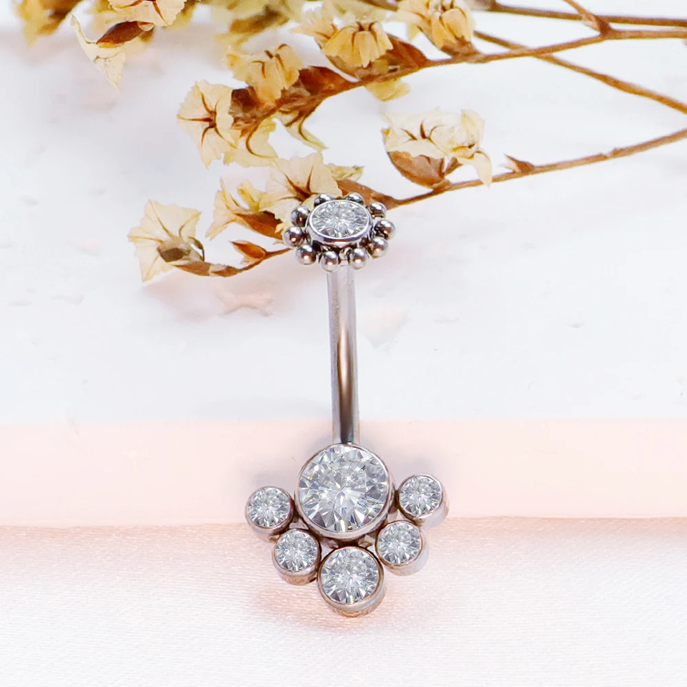 

F136 Titanium Belly Button Piercing Zircon Women Spiral Diaphragm Clicker Ring Helix 16g Hinged Segment Charming Body Jewelry