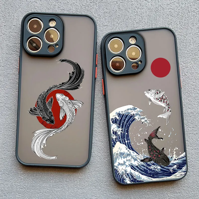 Elegant Fish Carp Sea Wave Phone Case - Artistic Back Cover Design