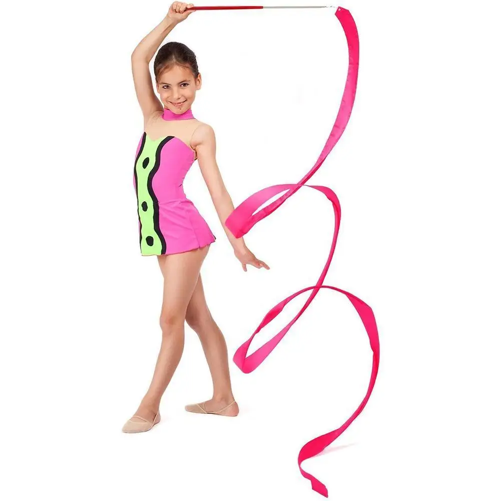 2M/4M Colorful Rythmic Gymnastics Ribbon Dance Ribbon Rhythmic Twirling Gymnastic Rod Ballet Training Streamer Art Stick W2H5 gymnastics ribbon gymnastics streamer rod
