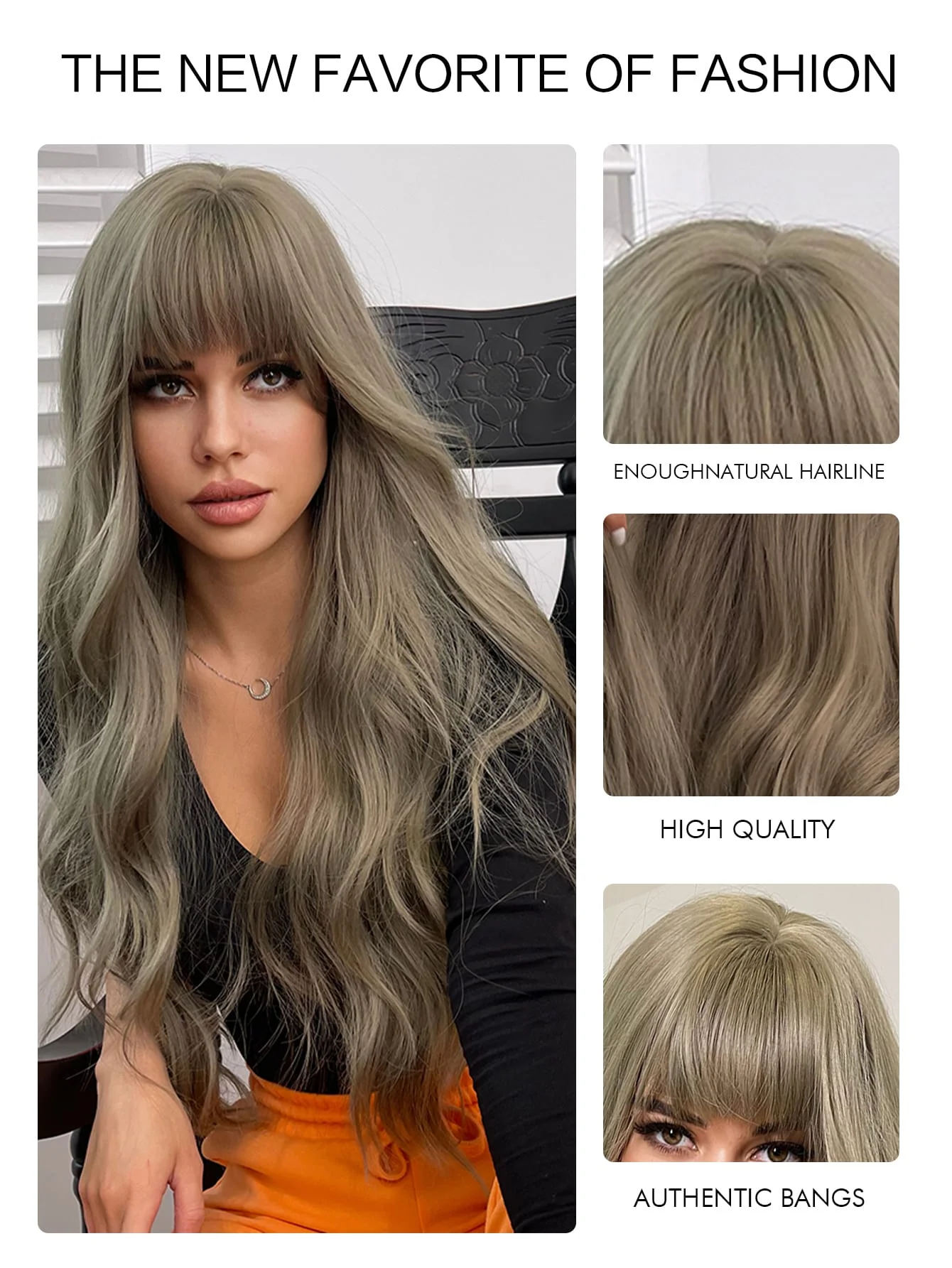 Synthetic hair wigs Green Wood Linen Gray Long Curly Wave for Women