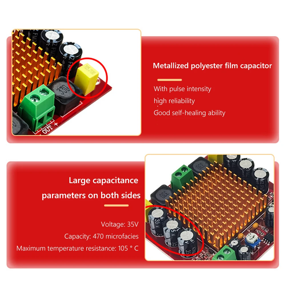 XH-M544 Digital Audio Amplifier Board Mono TPA3116DA Digital Power Amplifier Board Module 150W High-power DC 12-26V Radiator