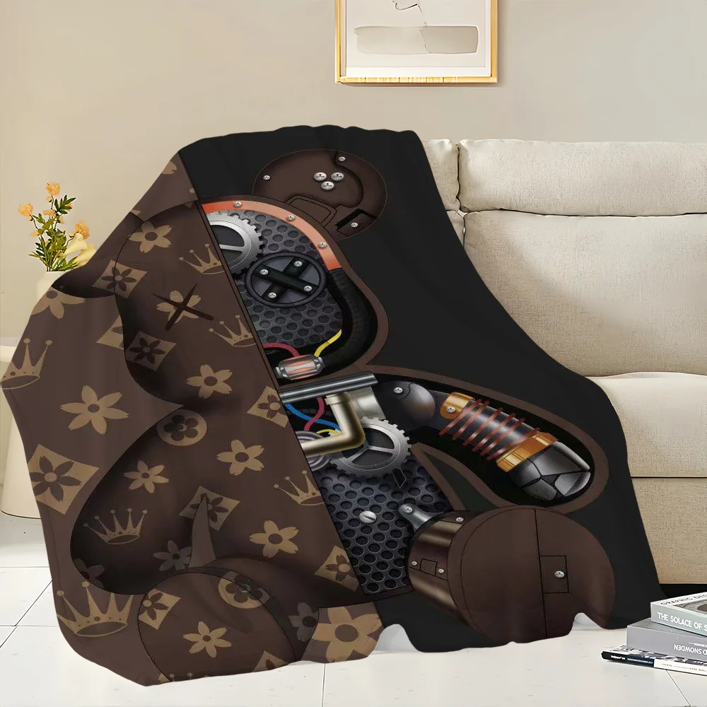 Fashion B-BearbricksS Printed comfortable and soft sofa living room bedroom Plush blanket suitable for home travel and gifts 3