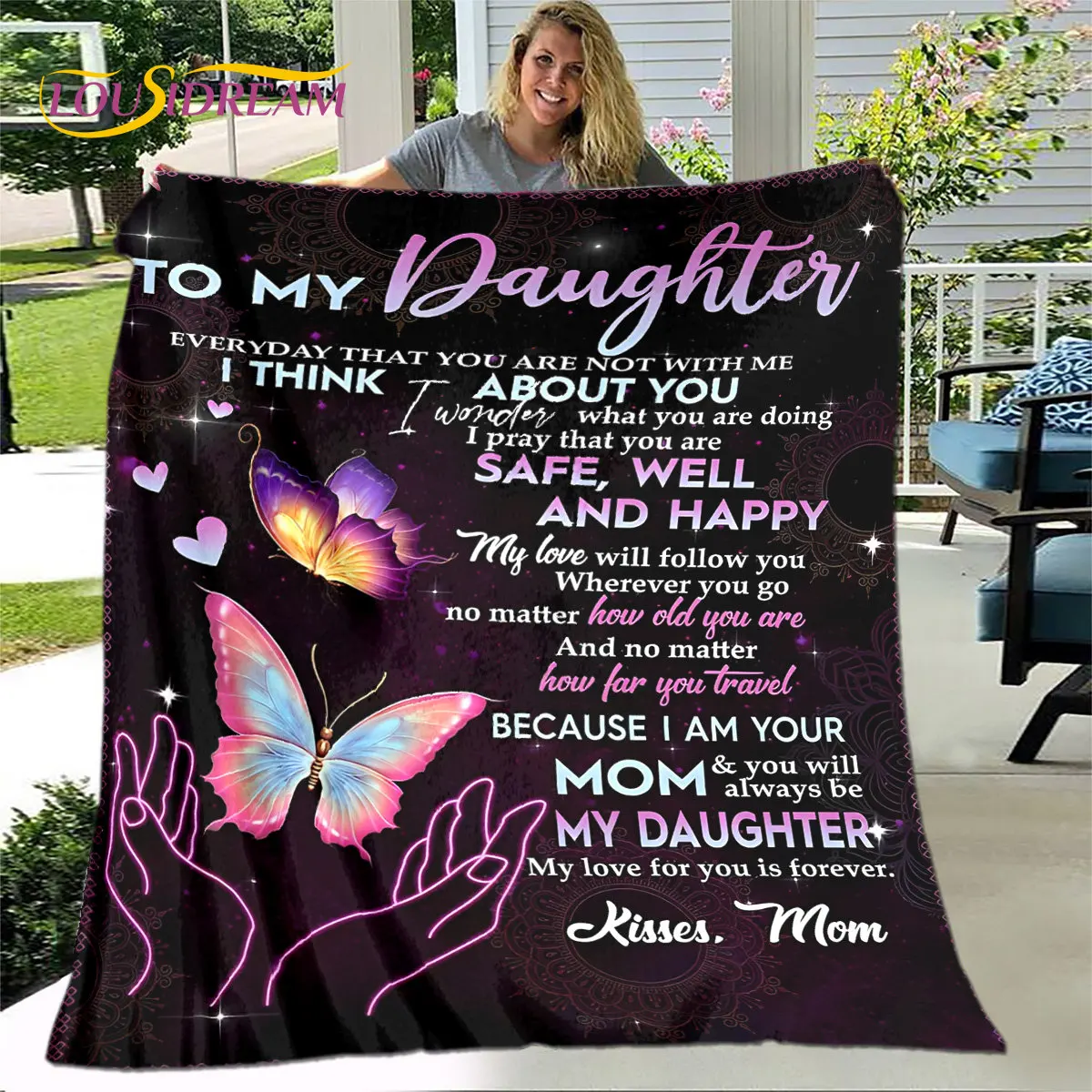 

To My Daughter Plush Butterfly Quilt Blanket,Flannel Blanket Throw Blanket for Living Room Bedroom Bed Sofa Gift for Daughter