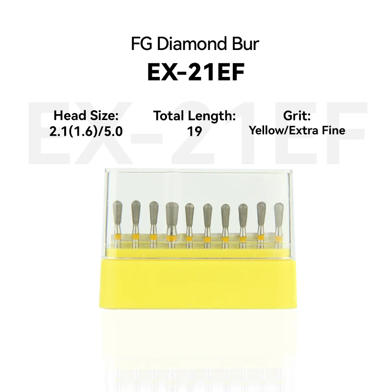 

1Set Dental Diamond Burs EX-21EF FG High Speed 19.0mm Yellow Rings Extra Fine Medium Intra-oral Shank Burs for Dentistry