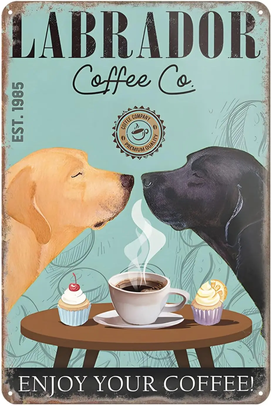 Vintage Tin Sign Labrador Retriever Dogenjoy Your Coffee Retro Decor Metal Sign Home Kitchen Bar Farmhouse Ranch Cafe