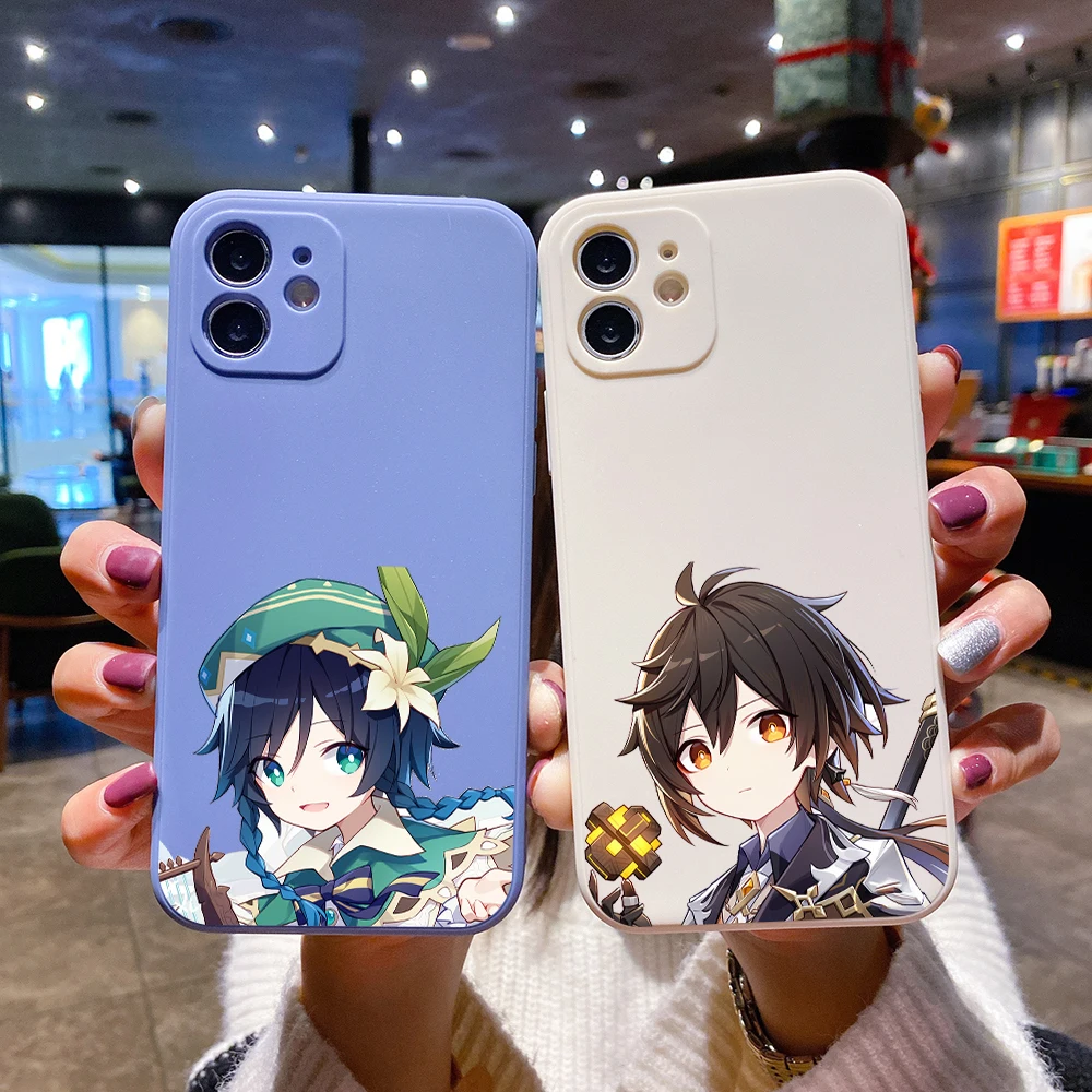 

Square Liquid Silicone Phone Case For iPhone 15 14 13 12 11 Pro MAX XR X SE XS 7 8 Plus Shockproof DIY Cover Genshin Impact Game