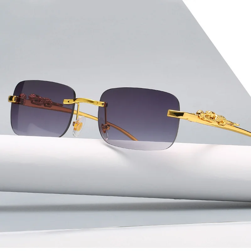 Randlose Eckige Sonnenbrille Für Damen Und Herren Retro Design_voghion.com
