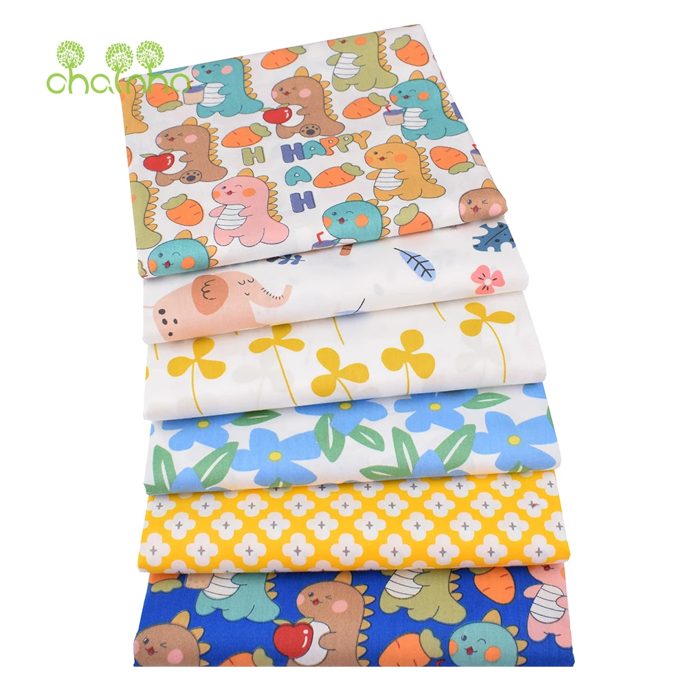 Chainho,Printed Twill Weave Cotton Fabric,DIY Sewing Quilting Material,Patchwork Cloth,6 Designs Series,2 Sizes,15C279