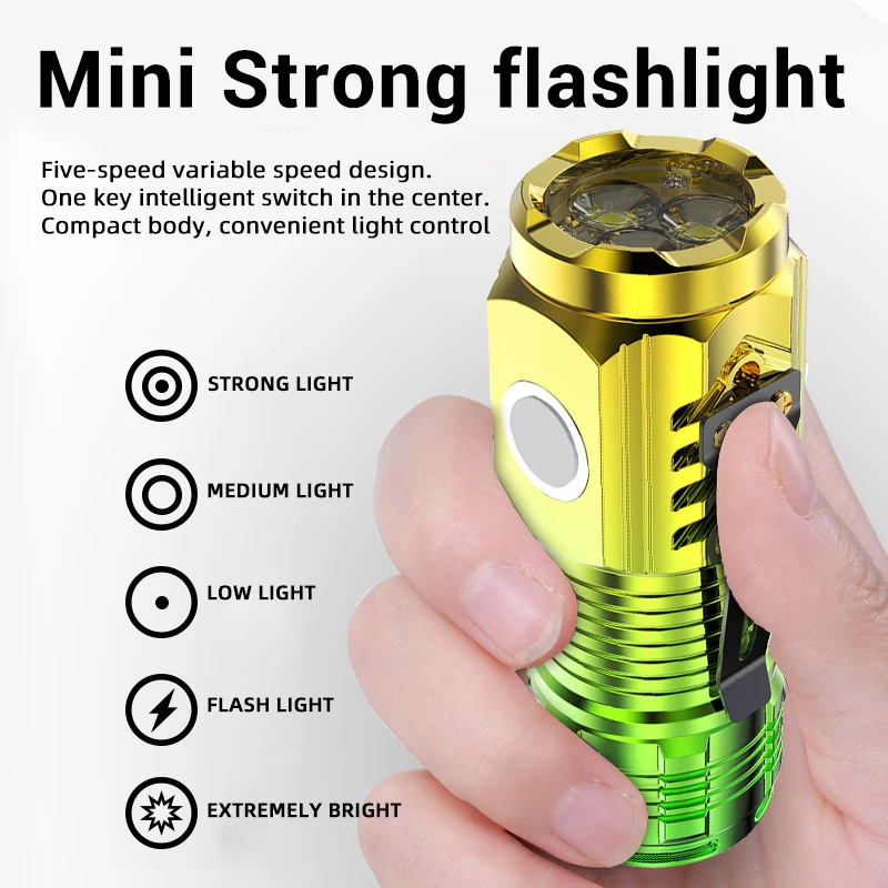 슈퍼 브라이트 휴대용 미니 LED 손전등 내장 배터리, USB 충전식 토치, 테일 자석 포함, 3 안 비상 랜턴
