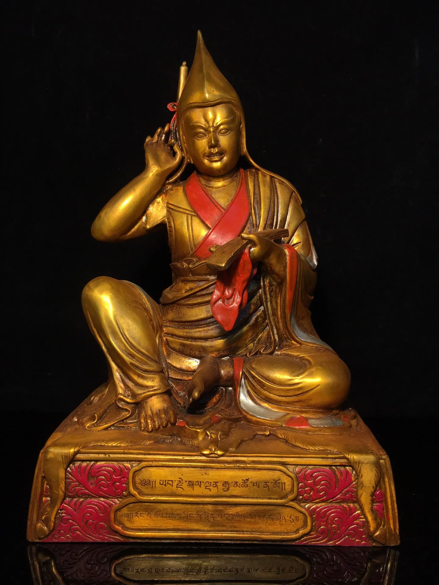 

12”Tibetan Temple Old Bronze painting Tsongkhapa Buddha Tibetan Buddha Sitting Buddha Office Ornaments Town House