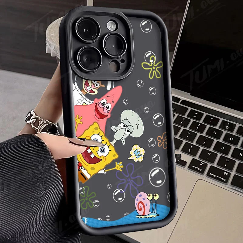 thumbnail image 1 of Funda de teléfono de silicona con estampado mate para iPhone, carcasa protectora de Anime SpongeBobs para iPhone 14, 15 Pro Max, 13, 12, 11, X, XS, XR, 7, 8 Plus, SE 2020, 1 of 4
