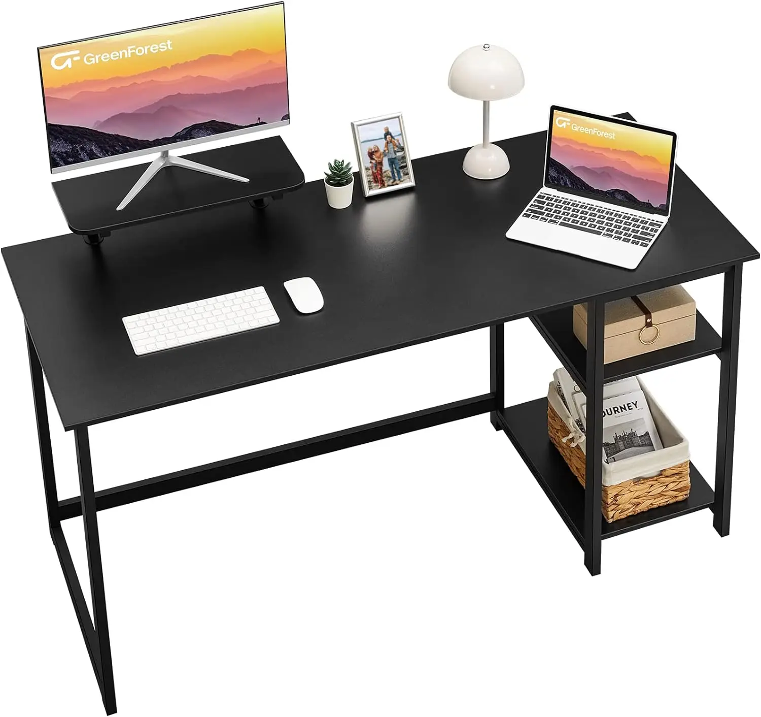 GreenForest Computer Home Office Desk with Monitor Stand and Storage Shelves on Left or Right Side,47 inch Modern Writing Study