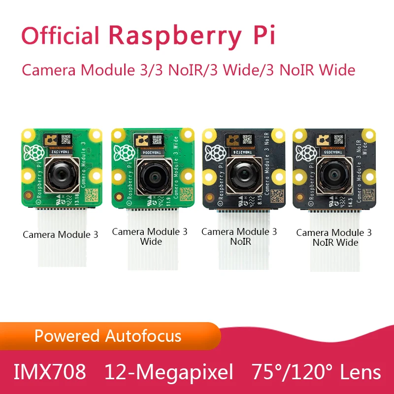 Módulo Oficial da Câmera Raspberry pi Wide Sony Imx708 720 120 Ângulo de Visão Diagonal Sensor de 12 Megapixels Foco Automático Alimentado