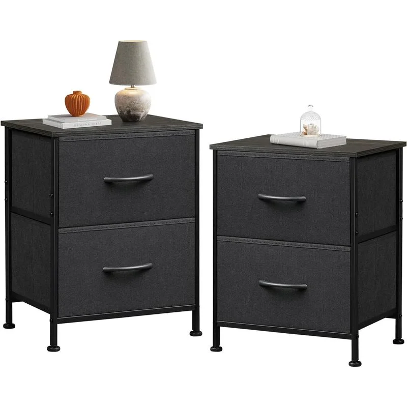 

Set of 2, 2 Drawer Dresser for Bedroom, Small Dresser with 2 Drawers, Bedside Furniture, Night Stand, End Table with Fabric Bins
