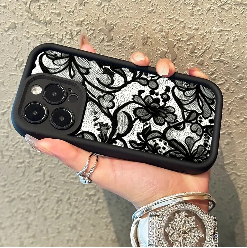 Elegant Black Lace Pattern Soft Phone Case Cover