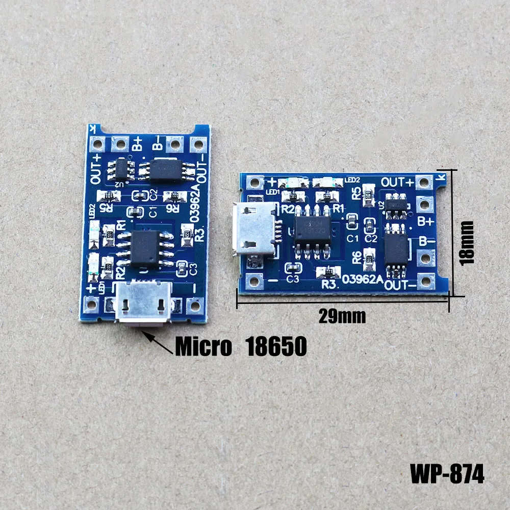 

1pcs Micro USB 5V 1A 18650 TP4056 Lithium Battery Charger Module Charging Board With Protection Dual Functions 1A Li-ion WP-874