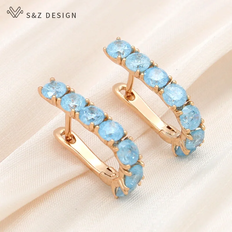 S&Z DESIGN New Fashion Green Round Crystal Dangle Earrings For Women Wedding Jewelry Rose Gold Color Cubic Zirconia Eardrop