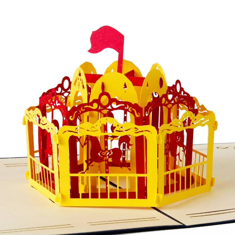 Merry Go Round artesanato laser cut out 3D Pop UP origami Greeting Cards postcards paper DIY crafts CD041