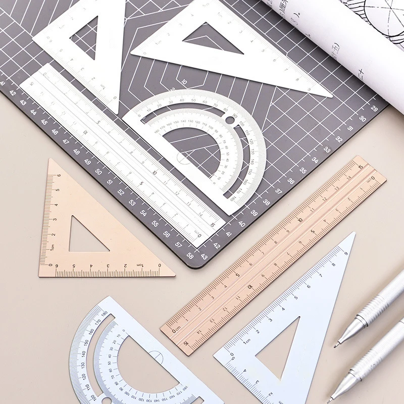 Metal Rulers 4pcs/set DIY Drawing Measuring Triangle Ruler for Kids Kawaii Learning Straight Ruler Set School Office Supplies ruler set