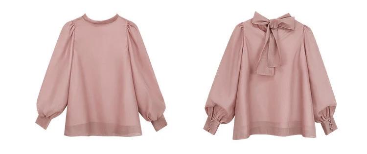 Women Elegant Puff Long Sleeve Chiffon Blouse with Bow ties Vintage Palace Luxury Lady Basic Shirt Female Top