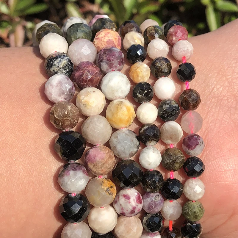 

Natural Faceted Colorful Tourmaline Beads Gem Stone Loose Spacer Beads For Jewelry Making DIY Bracelets 7.5"Inches 6mm/8mm
