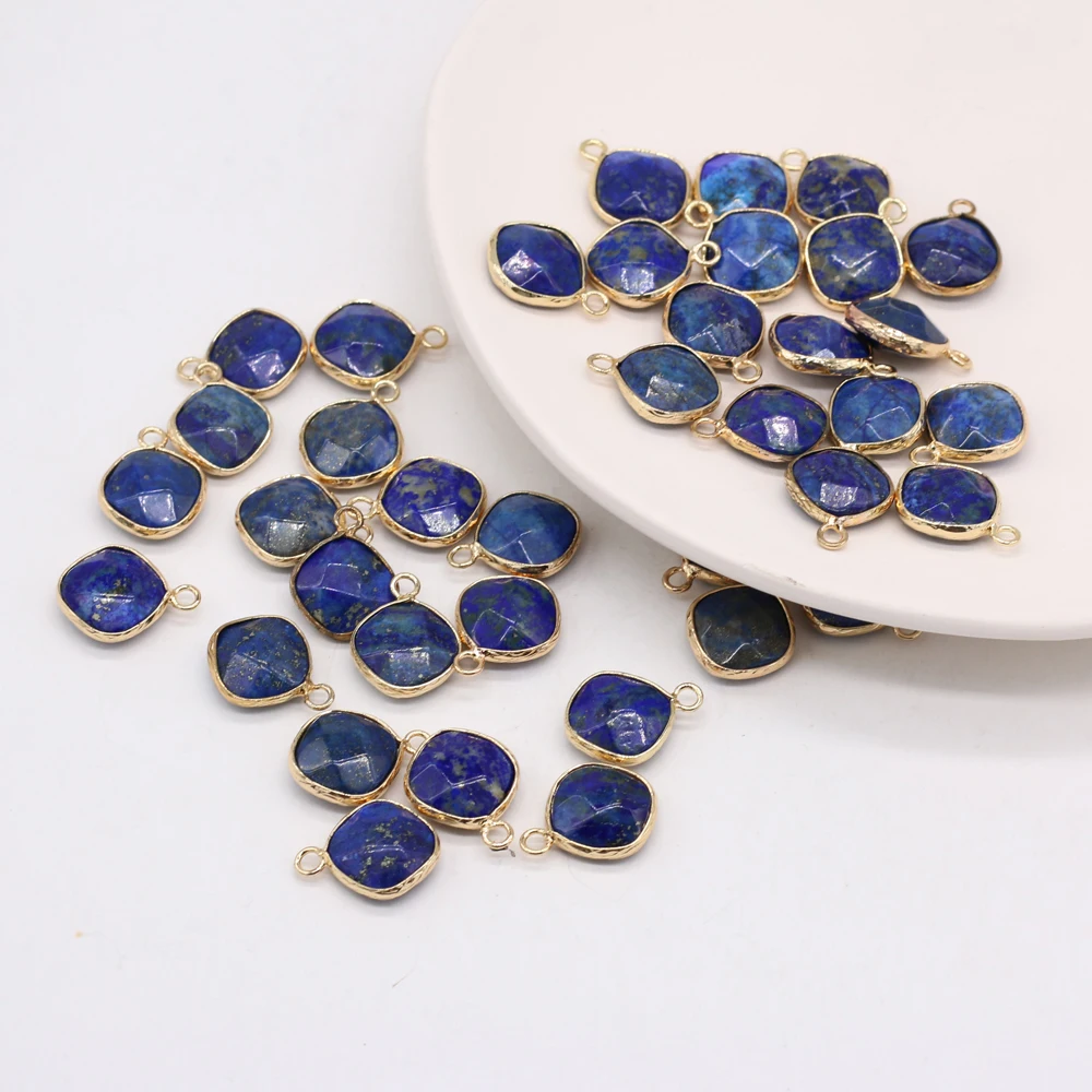 15PCS Wholesale Natural Stone Lapis Lazuli Irregular Round  Faceted Pendant Necklace Earrings For Jewelry Making Gift