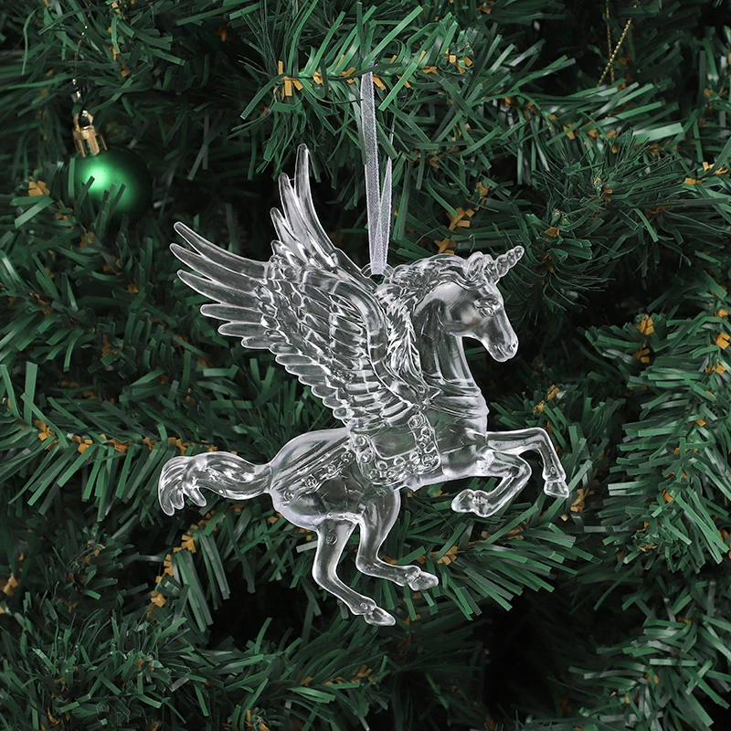 Transparent Christmas Tree Ornaments Acrylic Bird Unicorn Elk Snowflake Hanging Pendant 2026 New Year Party Home Decoration Gift