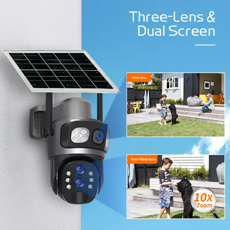 6K 12MP WIFI/4G IP Camera 10X Zoom Three Lens Dual Screen Outdoor Security Protection PTZ CCTV Video Surveillance security camera