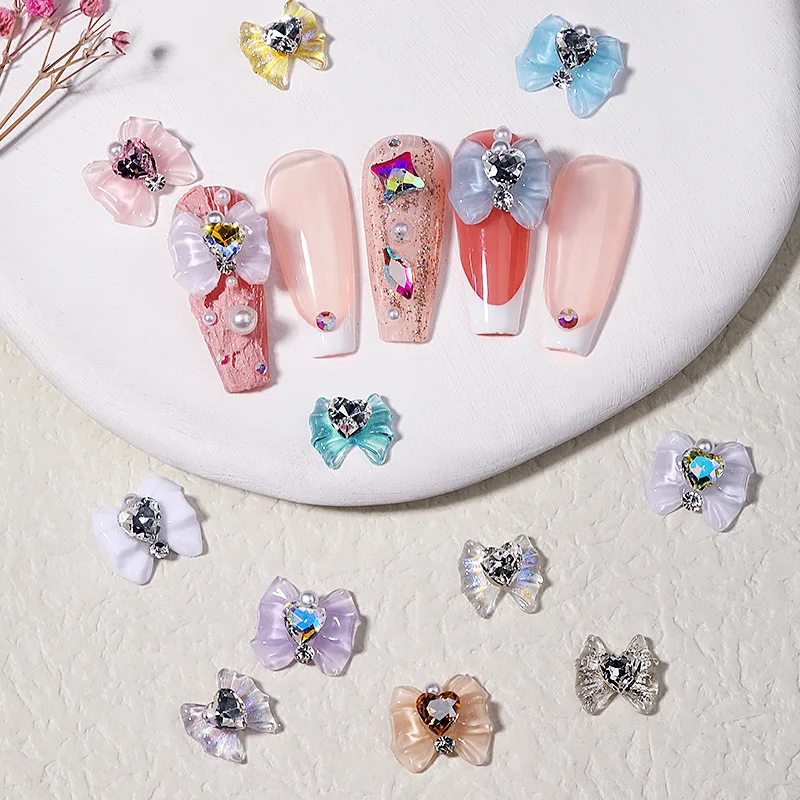 

New Nail Art Jewelry Bow Diamond Decoration Colorful Resin Jewelry Heart Diamond Stack Diamond Nail Decoration Accessories