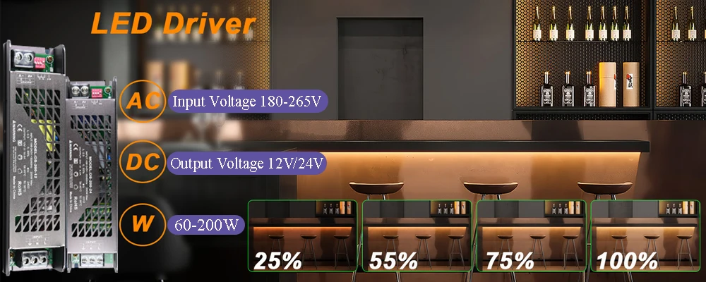 Fade Mode LED Power Supply Mute Lighting Device DC 12V 24V 60W 100W 200W Transformer Dimmable LED Light Driver Power Adapter