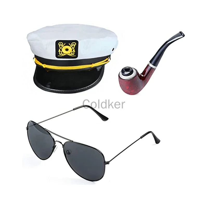 Captain Hat Clothing Accessories Set Sailor Hat Corn Cob Tube Pilot Sunglasses Cosplay Accessories Set anime accessorY