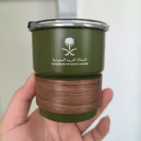 The National Emblem of Saudi Arabia Logo New Stainless Steel Cup Beer Mug with Lid wood 300ml Outdoor Camping Coffee Mug 1