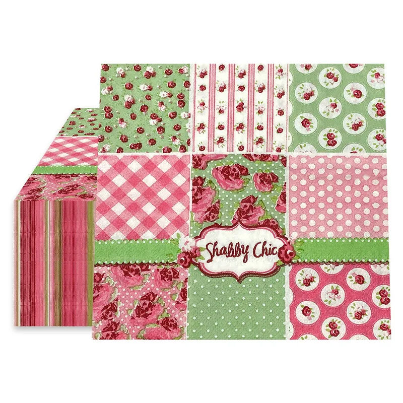 20Pcs/Pack 33x33cm Plaid Flower Printed Disposable Napkin Wedding Party Decor Vintage Decoupage Paper Napkins