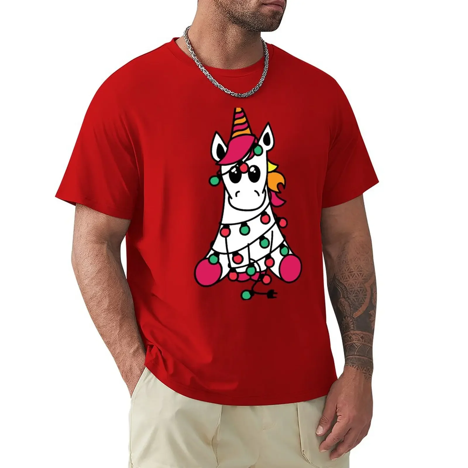 

Christmas Lights Festive Holiday Unicorn T-Shirt quick drying summer clothes vintage summer tops t shirt men