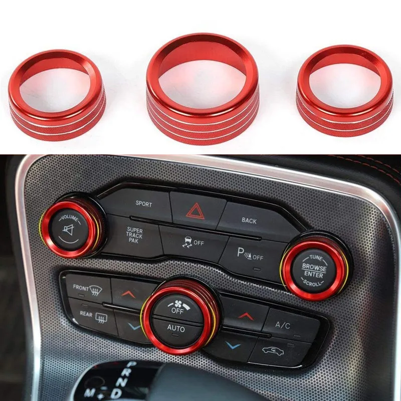 

AC Knobs Air Conditioner Switch Button for 2015-2020 Dodge Challenger Charger Chrysler 300 300s, for 2013-2018 Ram, Red , 3pcs