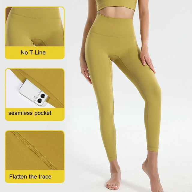 T-Line-Free Women's High Waisted Tight Yoga Pants with Pocket Nude Lulu  Yoga Legging Workout Sports Running Athletic Pants : : Everything