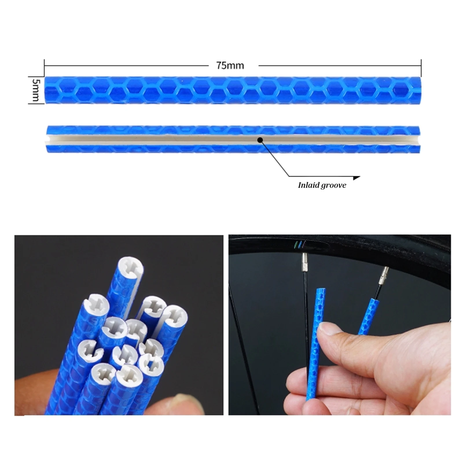 12Pcs Bike Riding Wheel Rim Spoke Mount Clip Tube Waterproof Warning Light Strip Reflector Reflective Outdoor Bicycle 75mm
