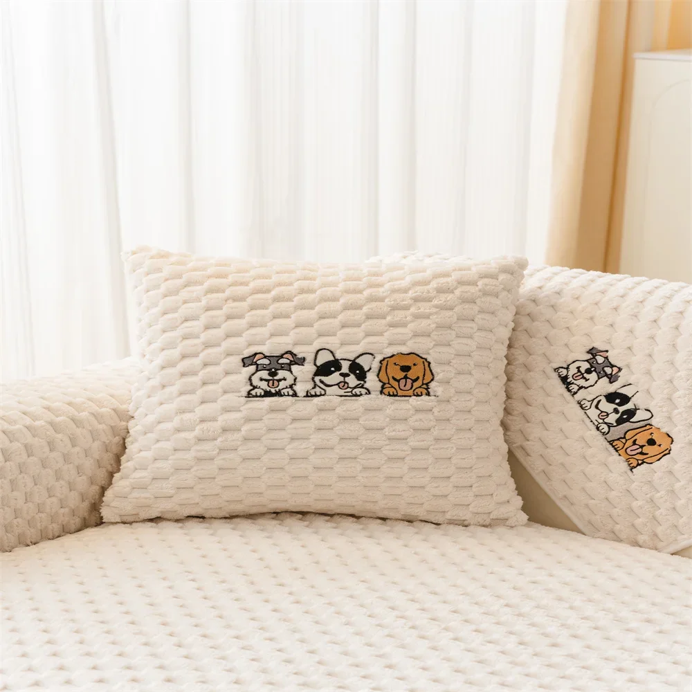 Sofa Cushion Four Seasons Universal Nordic Simple Pastoral Style Non-Slip Cushion Plush Sofa Cushion Cover Towel Cover Cloth 2