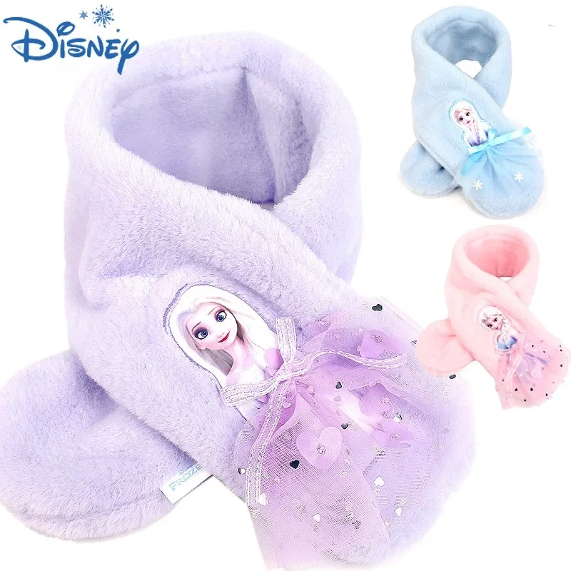 Kawaii Disney Frozen Elsa Children's Plush Scarf Sofia Minnie Mouse Cute Cartoon Winter Windproof Keep Warm Girl's Neck Cover