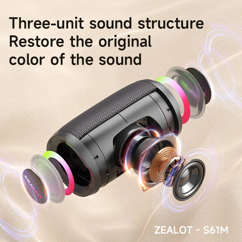 ZEALOT S61M 무선 블루투스 스피커 카라오케 하이파이 베이스 스테레오 마이크로 SD 카드 AUX USB 플래시 디스크 마이크 지원