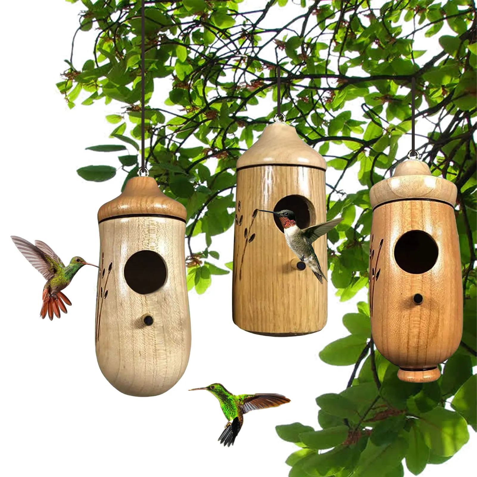 Natural Wooden Hummingbird Nesting House Small Birds House For Balcony