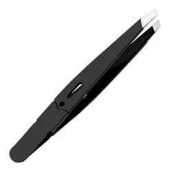 Colorful Stainless Steel Slanted Eyebrow Tweezers for Precision Hair Removal (Black)