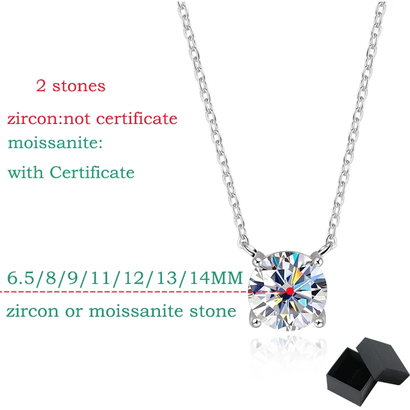 Moissanite Necklace 1-10CT Moissanite Necklace for Women Classic Four Claws Pendant 925 Sterling Silver