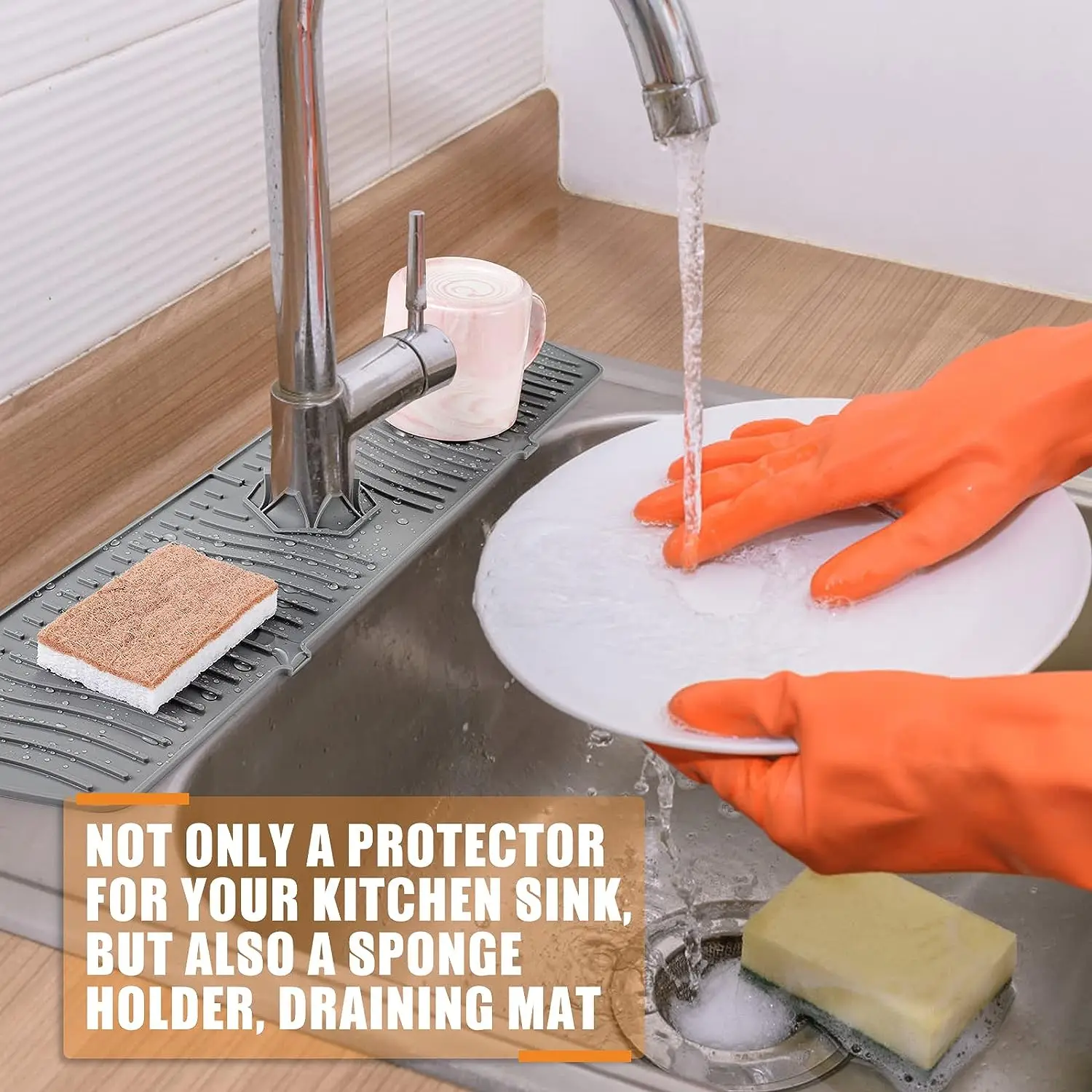 Faucet Mat 30/24 Inch Silicone Sink Splash Guard Large Size Faucet Drain Drying Pad Countertop Protector for Bathroom Kitchen