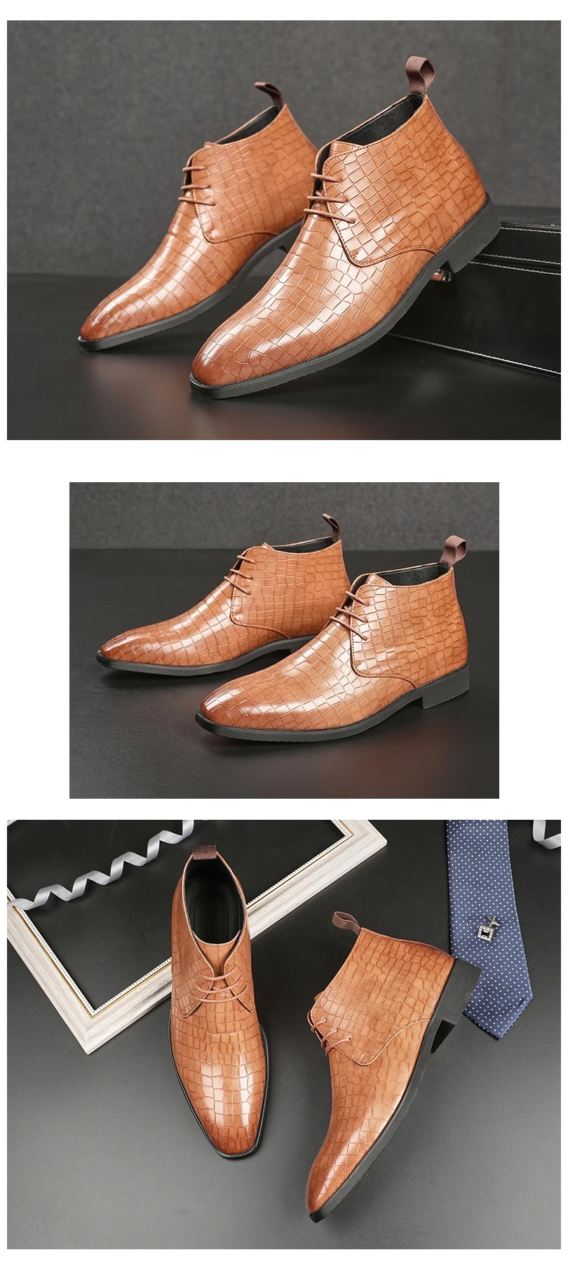 Gelb Schwarz Rot Männer Stiefel Schnüren Formale Büro Leder Casual Schuh Elegante Mode Designer Oxford Stil Chelsea Stiefeletten – Detail 23