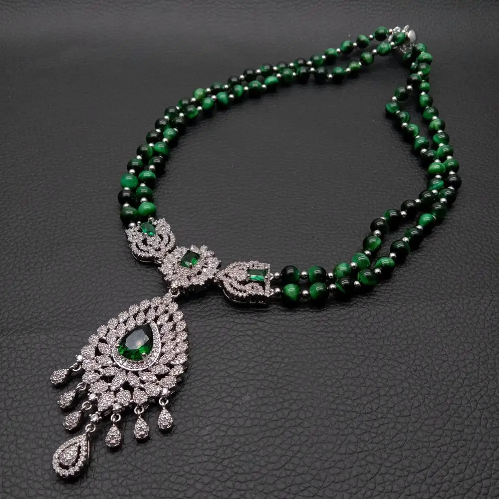 Y · ينغ الأخضر عين النمر قلادة للنساء ، تشيكوسلوفا...